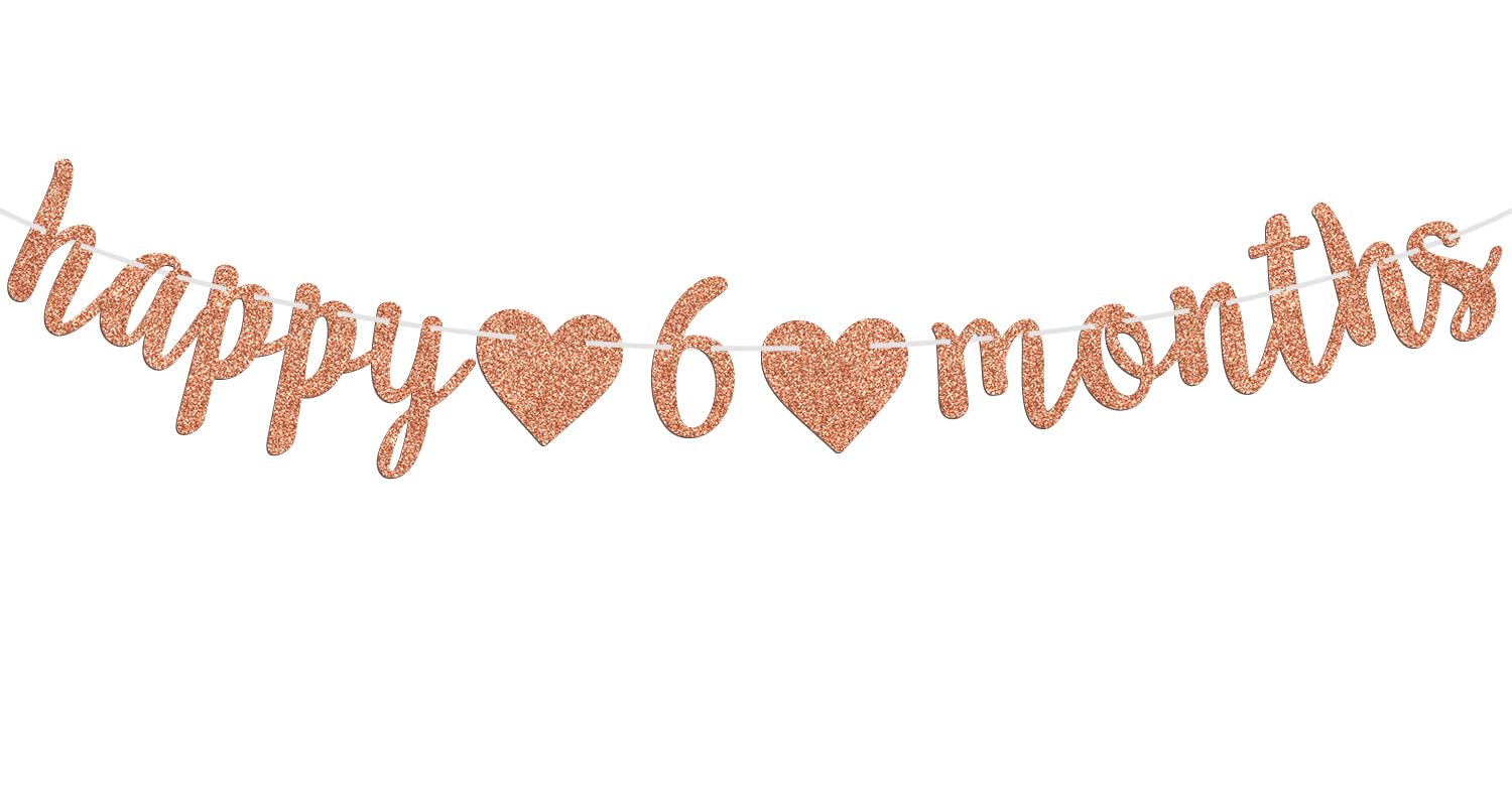 Photo 1 of Happy 6 Months Banner, Half Way to One, 1/2 Way to One, Happy 1/2 Birthday/Anniversary/Baby Shower Party Decoration Supplies, Rose Gold Glitter