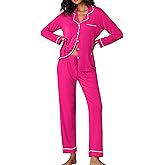 Ekouaer Pajamas Women's Long Sleeve Sleepwear Soft Button Down Loungewear Pjs Lounge Set Nightwear XS-XXL