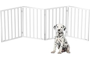 Pet Gate - 4-Panel Indoor Foldable Dog Fence for Stairs, Hallways or Doorways - 72x24-Inch Retractable Wood Freestanding Dog Gates by PETMAKER (White)