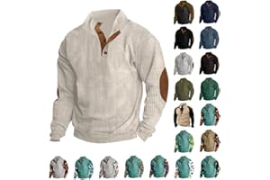 DPTALR Men Corduroy Button Shirt Long Sleeve Color Block Tops Polar Fleece Pullover 1/4 Button Sweatshirt Casual Loose Tee