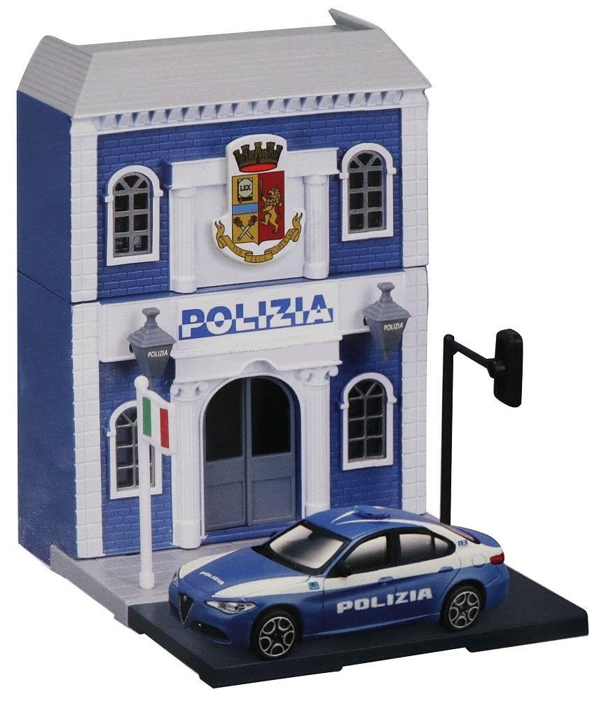 Bburago STREET FIRE CITY POICE STATION Playset with Land Rover Freelander 2 Die-Cast Car - 1:43 Scale