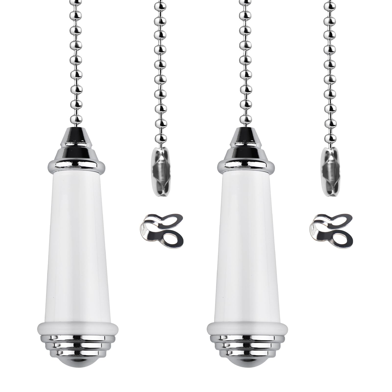 TXErfolg 2Pcs Pull Chain Extension with Chrome Handle - 85cm Ball Chain for Bathroom Ceiling Light and Fan Switch, Shower/Toilet/Blinds (White)