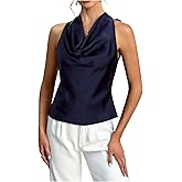 winkbay Women's Cowl Neck Halter Tops Sleeveless Tie Back Elegant Going Out Satin Blouses