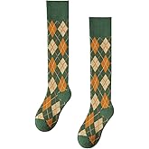 RosyClouds Womens Girls Knee High Socks Green Black Navy Blue Khaki Coffee Vintage Argyle Novelty Socks
