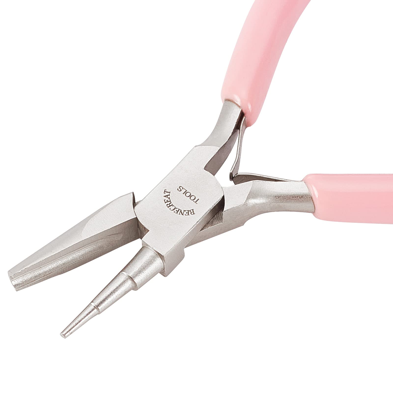BENECREAT Pink 3-Step Wire Looping Pliers Concave Pliers from 1.5mm~5.5mm, Wire Bending Precision Pliers Coiling Forming Bending Tools for DIY Jewelry Making - 12.7cm