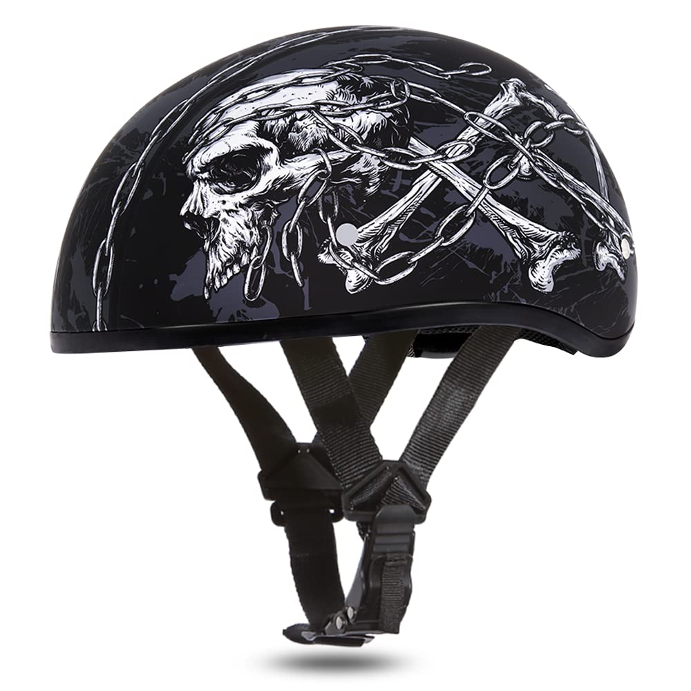 Daytona HELMETS Motorcycle Half Helmet Skull Cap- Skull Chains 100% DOT Approved Image