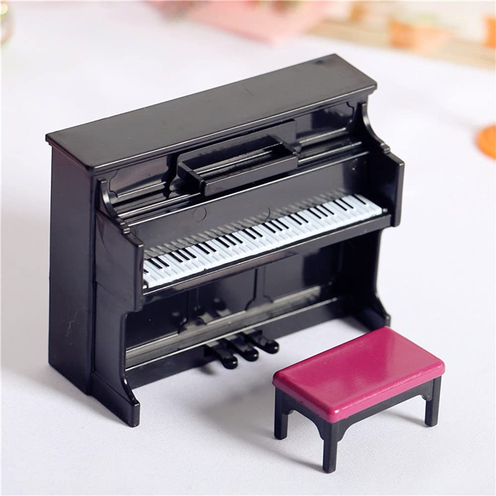 CENPEK Dollhouse Miniature Doll Piano with Chair 1:12 Dollhouse Miniature Furniture Black Piano with Chair Dollhouse Miniature Fairy Doll Home Scene