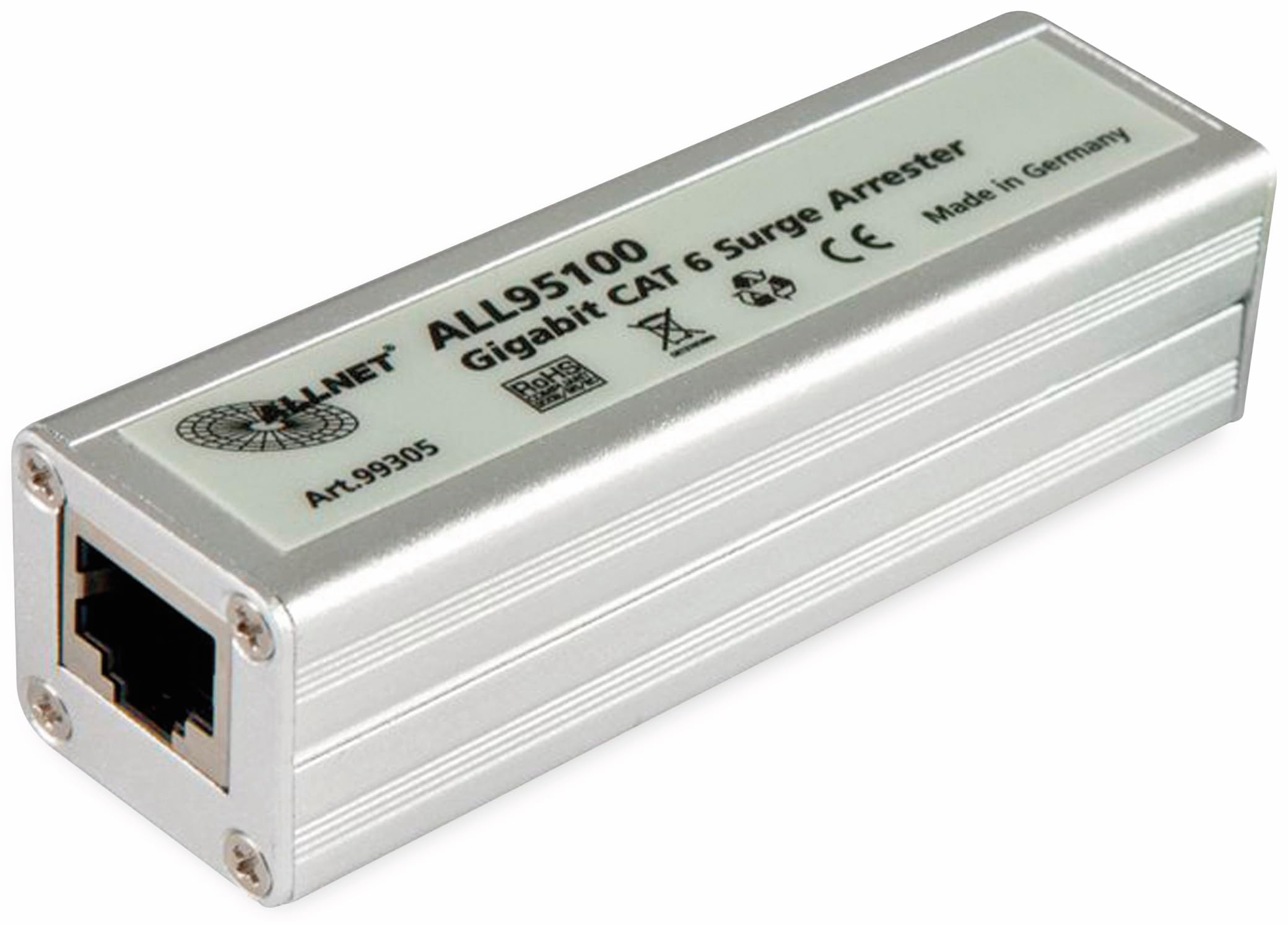 ALLNET ALL95100 Surge and Lightning Protection, Category 6/ADSL/VDSL/ISDN, 2 RJ-45 Connectors