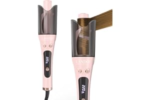 LANDOT Automatic Curling Iron 1-inch: Easy-to-Use Self Curling Wand with Auto Rotation, Anti-Tangle Technology for Beginners, Ideal Gift for Girls & Teens - Charming Pink