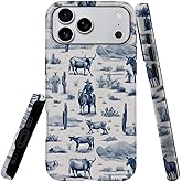 Case Compatible with iPhone 17 Pro Max,Hybrid 2-Layer Hard Shell,Shockproof Soft for Girl Women,Vintage Western Horses Cow