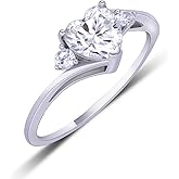 secrezone Platium Plated 925 Sterling Silver Heart Moissanite Engagement Ring for Women Girlfriend, Heart Engagement Wedding Ring,Valentine's Day Gift for Women Wife Girlfriend