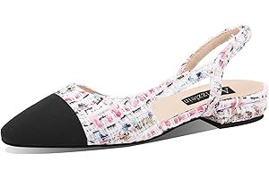 Adrizzlein Womens Slingback Flat Pumps Closed Round Toe Two Toned Casual Flat Office Shoes