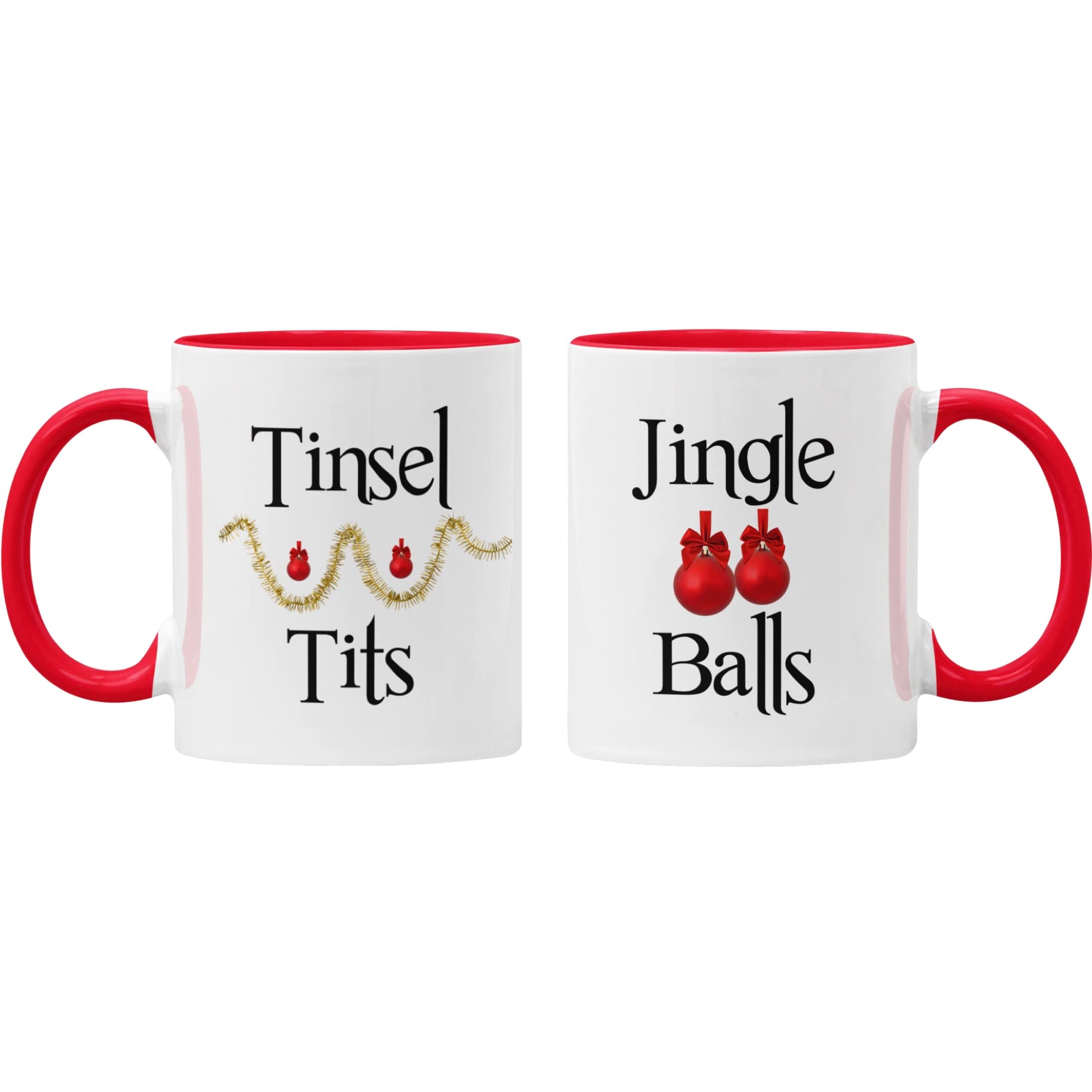 Tinsel Tits & Jingle Balls Mug Set Couple Gift Him & Her Christmas Cups (Red)