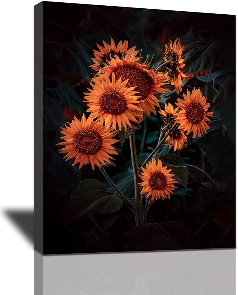 Modern Natural Sunflower Wall Decor Canvas Art, Orange Floral Picture Print Bathroom Office Wall Decor Sunflower Photo Artwork Bedroom Decoration Framed For Dining Room, Kitchen, Kids Room 12