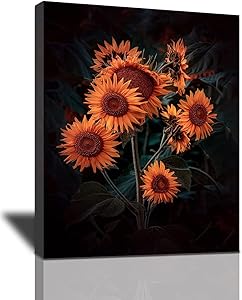 Modern Natural Sunflower Wall Decor Canvas Art, Orange Floral Picture Print Bathroom Office Wall Decor Sunflower Photo Artwork Bedroom Decoration Framed For Dining Room, Kitchen, Kids Room 12