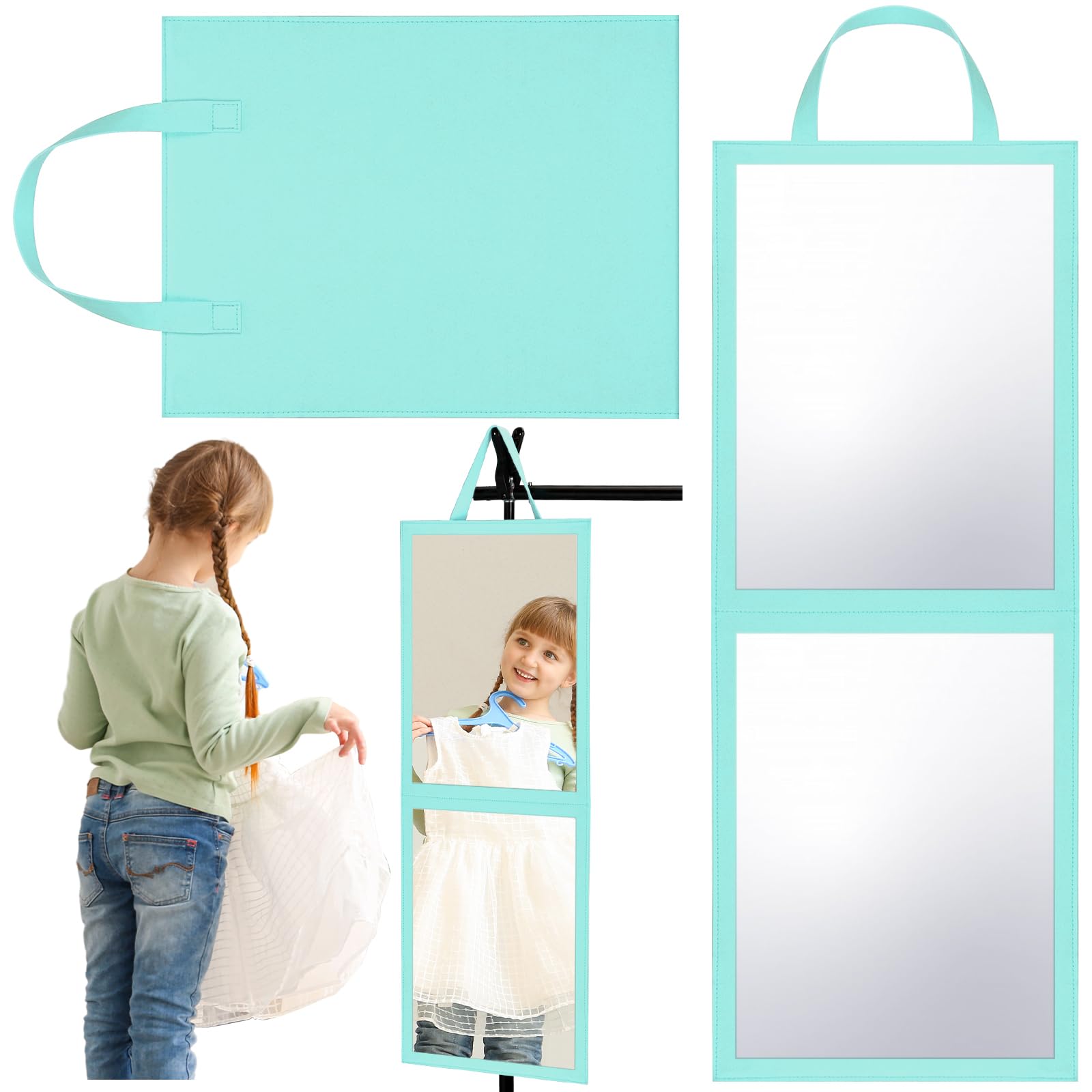 Photo 1 of GlikCeil Foldable Portable Full Length Mirror for Dorm Dance Backstage Camping Travel Hanging Folding Makeup Body Mirror for Dancers Artists Home Aestheticians Spa(Mint Green,33.5" X 13.4")