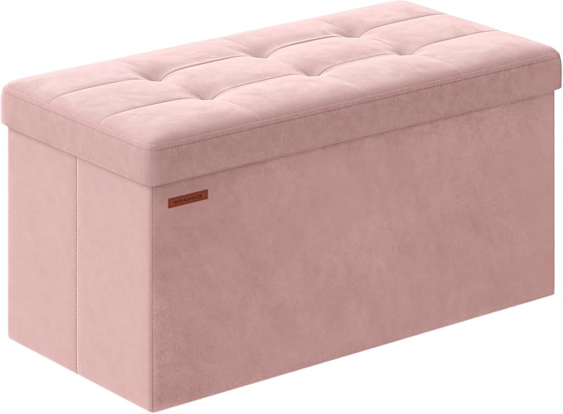 SONGMICS Storage Ottoman Foldable Foot Rest 89 L 300 kg Jelly Pink LSF247R51