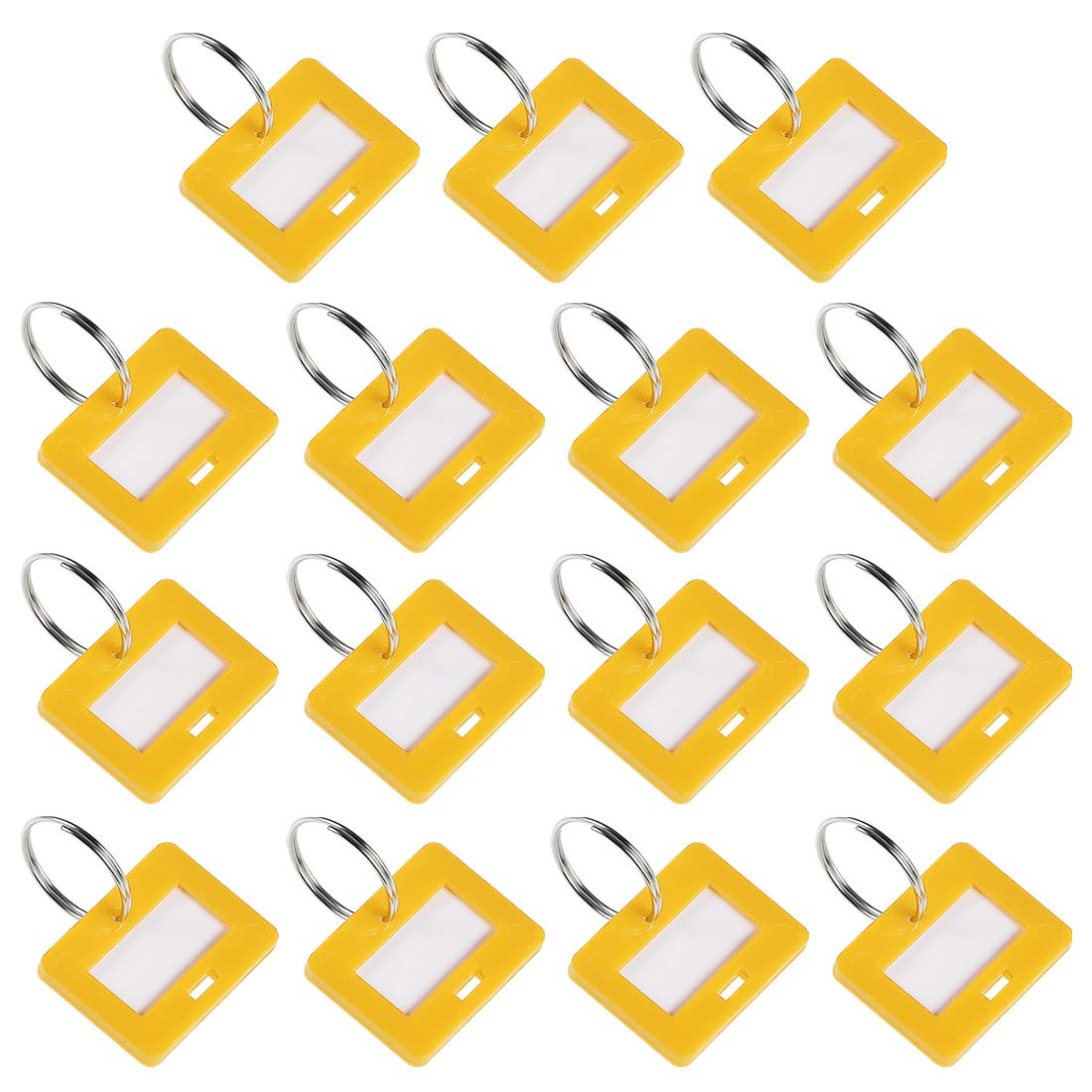 sourcing map Plastic Key Tags with Split Ring Keychain ID Luggage Label Window 28x22mm, Yellow 15Pcs