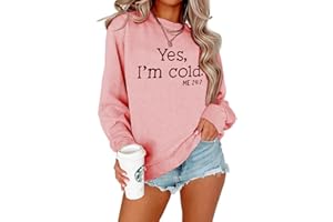 ALAPUSA Yes I'm Cold Womens Funny Sweatshirt Casual Letter Printed Graphic Crewneck Pullover Raglan Sleeve Tops