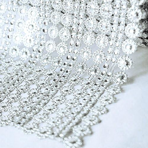 Diamond Sparkling, Bling Rhinestone Hollow Mesh Ribbon Silver for Event Decorations, Wedding Cake, Birthdays, Baby Shower (4.5''x10yards, Silver)