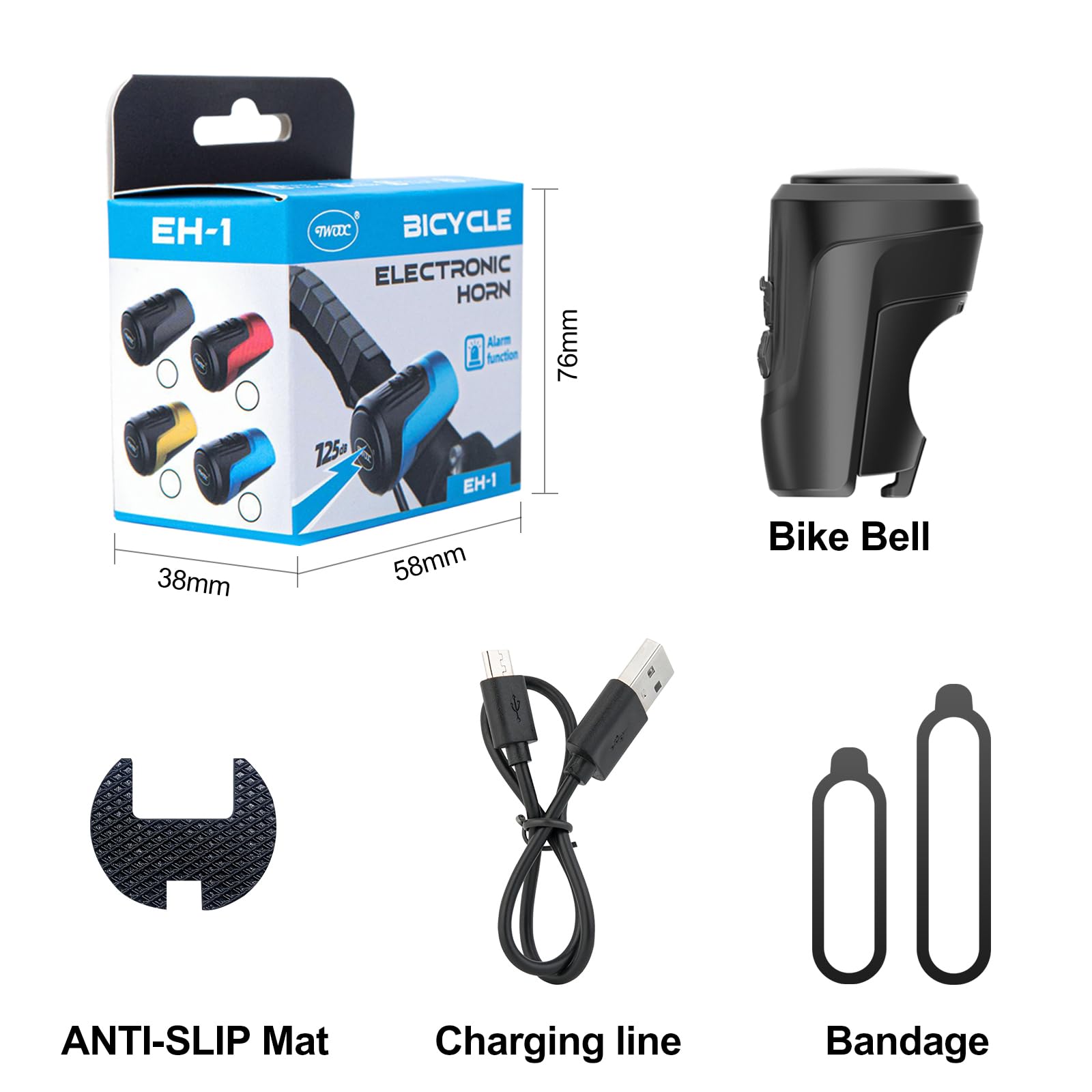 kimairy Electric Bike Bell, 125db Anti-Theft Alarm Loud Electric Bike Horn for Adults with 1 Sound Modes USB Rechargeable Battery Waterproof Bicycle Horn for MTB/BMX/Scooter/Road Cycling
