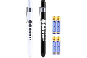 LUCXXI Pen Lights for Nurses Doctors, 2 Pack Reusable Medical PenLight with Pupil Gauge and Ruler, with 4 AAA Batteries for Nursing Students Essentials