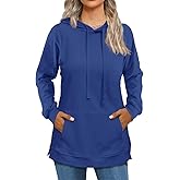 Beimuc Hoodies for Women Fashion Split Hem Drawstring Casual Long Sleeve Sweatshirts Tops with Pockets