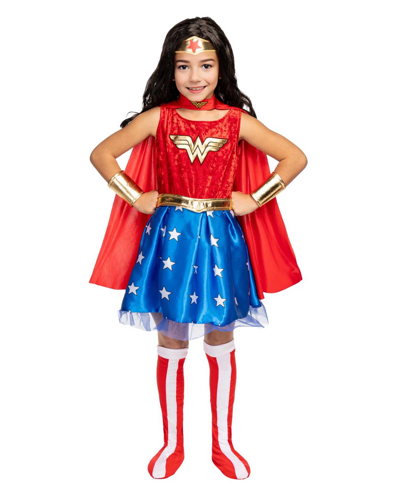 Funidelia | Wonder Woman Costumes OFFICIAL for girl Superheroes, DC Comics, Justice League - Costumes for kids, accessory fancy dress & props for Halloween, carnival & parties - Size 3-4 years - Red