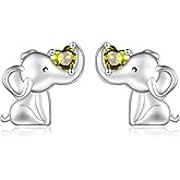 925 Sterling Silver Elephant Earrings Stud Birthstone Hypoallergenic Cute Animal Earrings Jewelry Gift for Women