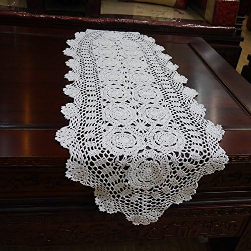 Hoomy Hand Crocheted Table Runner Lace Beige Table Runners Handmade Cotton Table Runner Oval 15"X47"