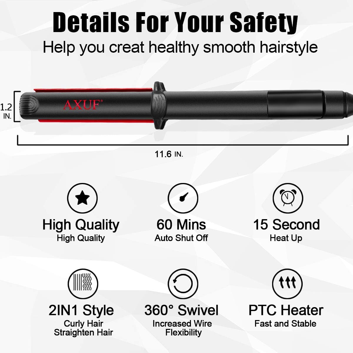 Professional Titanium Flat Iron Hair Straightener and Curler, AXUF 2 in 1 Nano Tourmaline Ceramic Straightener and Curling Iron for All Hair Types with Adjustable Temp, 1 Inch Dual Voltage,Auto Off: Health & Personal Care