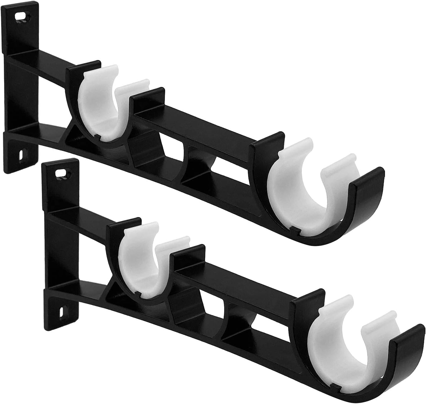 Double Curtain Rod Brackets, Heavy Duty Curtain Rod Hooks Curtain Rod Holders Wall Mounted for 1 inch Drapery Rod, Black, 2 Pack