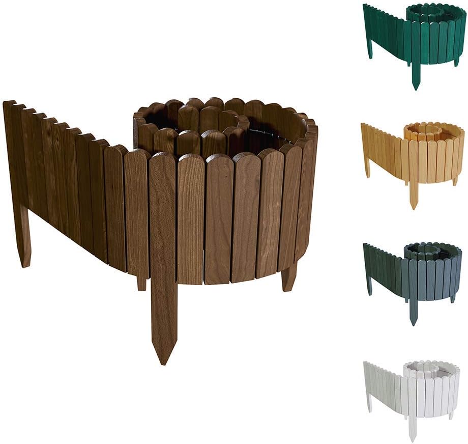 Floranica® Flexibeler Beetzaun 203 cm (kürzbar) aus Holz als Steckzaun Rollborder, Beeteinfassung, Kanteneinfassung, Rasenkante oder Palisade - wetterfest imprägniert, Höhe:10 cm, Farbe:Braun
