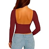 ForeFair Women Sexy Backless Long Sleeve Going Out Top Slim Fit Crewneck Open Back Y2K Fall Tops