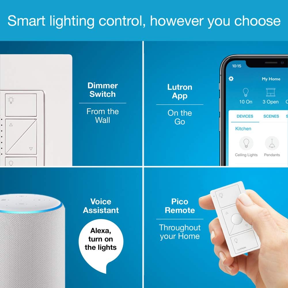 Lutron P-BDG-PKG2W-A Wireless Deluxe Dimmer Bridge Caseta Smart Start Kit, White, 2 Count - - 