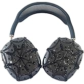 Rhinestones Spider Web AirPods Max Cover Black Glittering Headphones Case for Apple Airpods Max Cute Airpod Pro Max Ear Covers Protective Accessories (Black Web)
