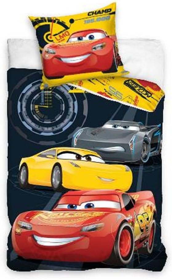 Disney Cars 3 Bedding Set 140 x 200 cm, 100% Cotton Children's Bedding Set (Fits 135 x 200 cm)