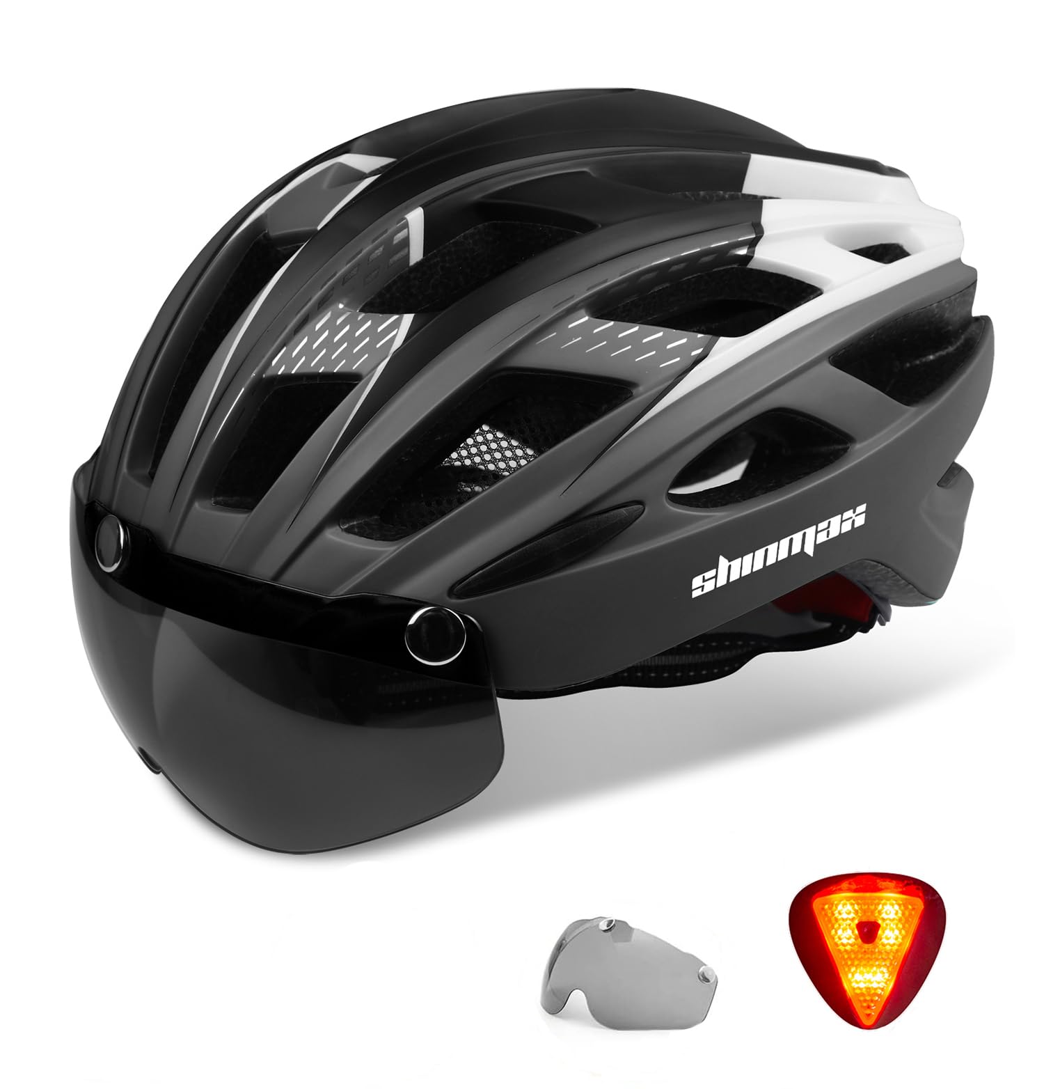 Shinmax Bike Helmet with Safety LED Light Cycle helmet for Men Women Bicycle Helmet with Detachable Magnetic Visor & Liner Breathable MTB Helmet Adult Lightweight Adjustable Size Cycling Helmet NR-096