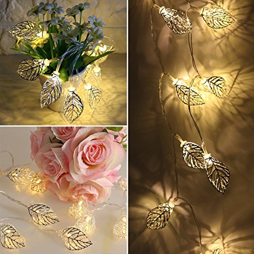 Solar String Lights Outdoor, Adecorty Solar Fairy String Lights 3D Metal Leaf 16ft 20LED Solar Ornament Lights Waterproof Solar Decoration Lights for Outdoor Decor Garden Patio Yard Tree Wedding Party - Thumbnail 7