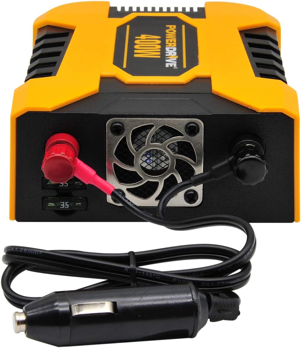 POWERDRIVE Improved & Updated 400W Power Inverter with 2 AC outlets and