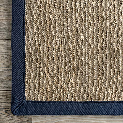 nuLOOM Elijah Natural Seagrass Farmhouse Area Rug, 6' x 9', Navy