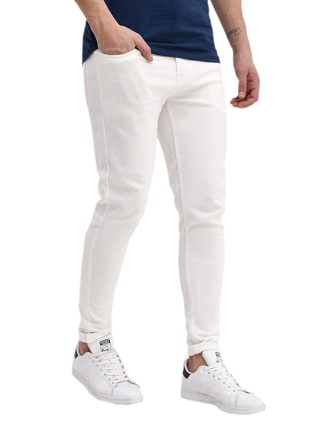 halogen copperstone fashinable denim white skinny fit jeans for mens