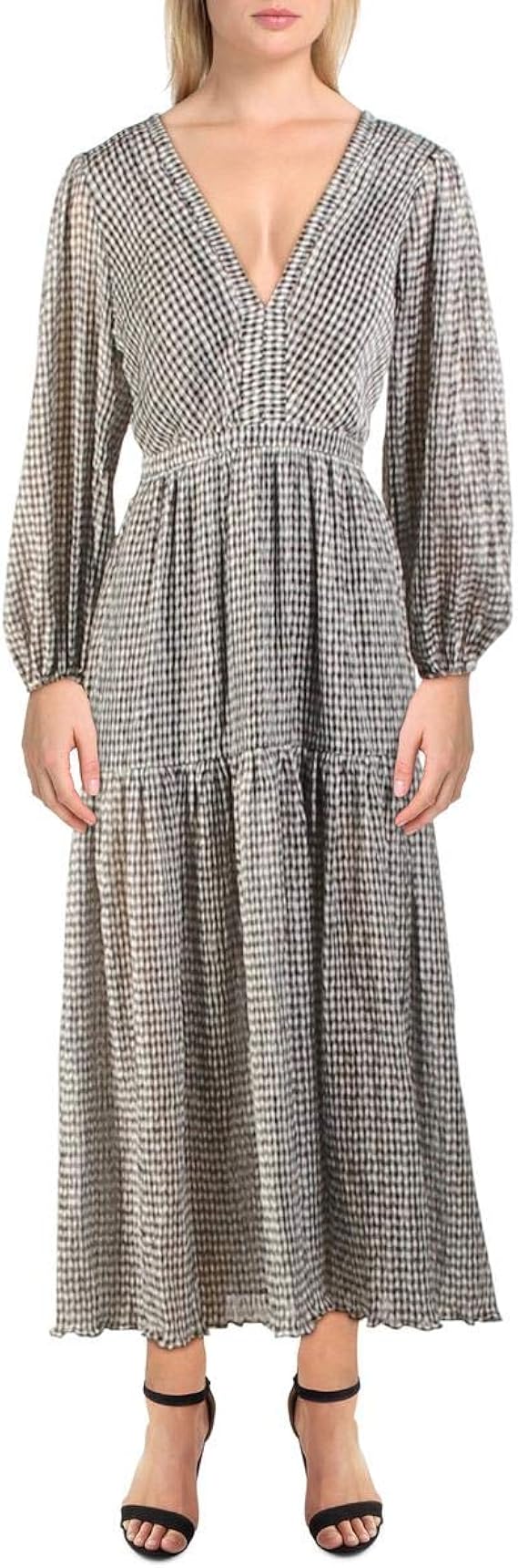 Bec + Bridge Womens Nadine Chiffon Checkered Midi Dress B/W 4 Black-White at Amazon Womenâs 