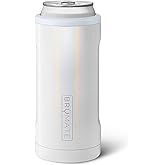 BrüMate Hopsulator Slim Can Cooler Insulated for 12oz Slim Cans | Skinny Can Insulated Stainless Steel Drink Holder for Hard Seltzer, Beer, Soda, and Energy Drinks (Glitter White)