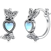 Retro Sunflower/Rose/Feather/Cross/Butterfly Moonstone Hoop Earrings 925 Sterling Silver Vintage Moonstone Hoop Earrings for Women Gifts