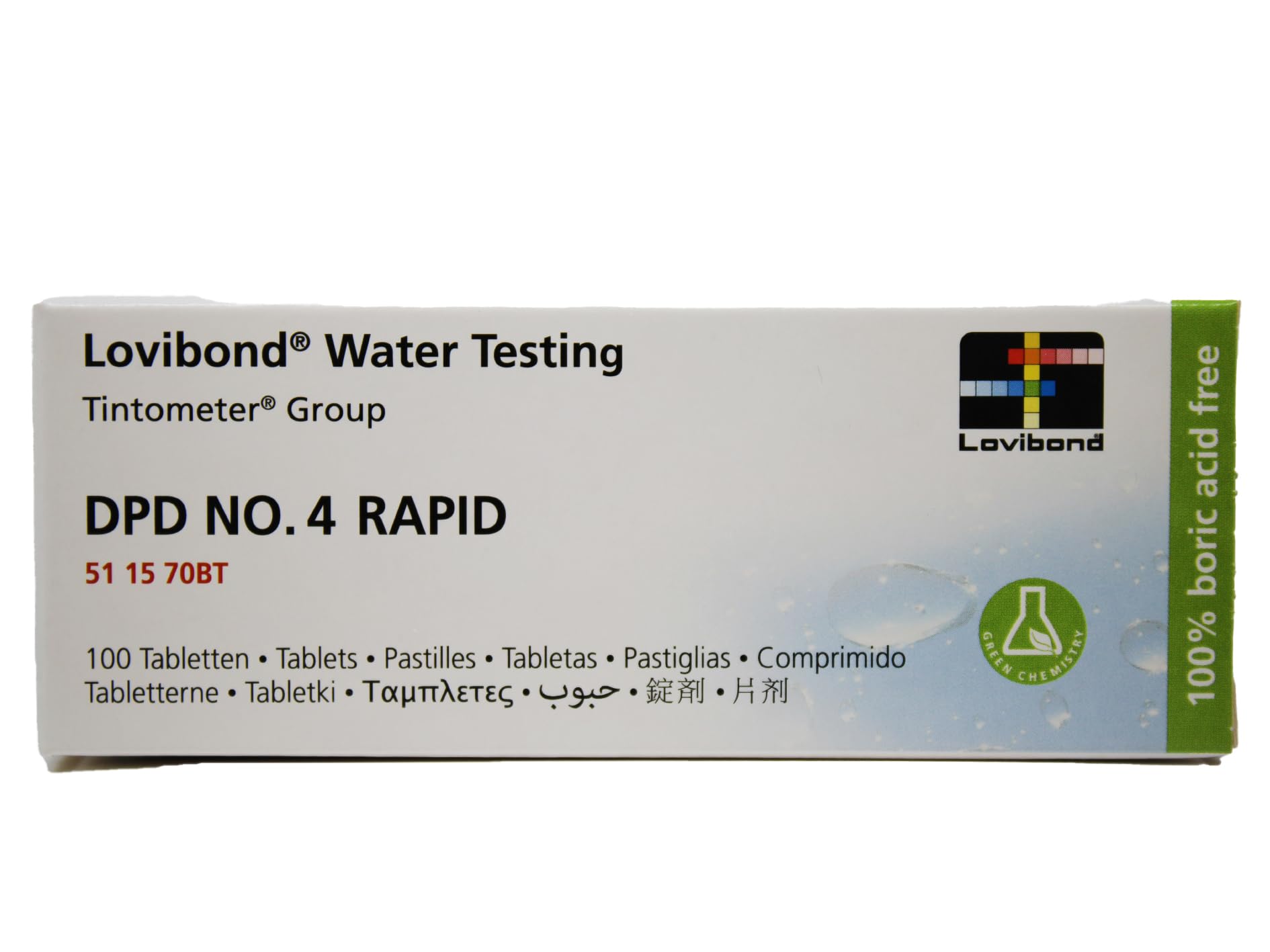 Lovibond - DPD 4 Rapid Dissolving Tablets | Total Chlorine Indicator for Pool Hygiene | Suitable for Comparators | Pack of 100, Compatible with Palintest DPD3, Pool Water Testing Kit