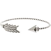 Artisan Owl Arrow Cuff Feather Bracelet - Silver Tone