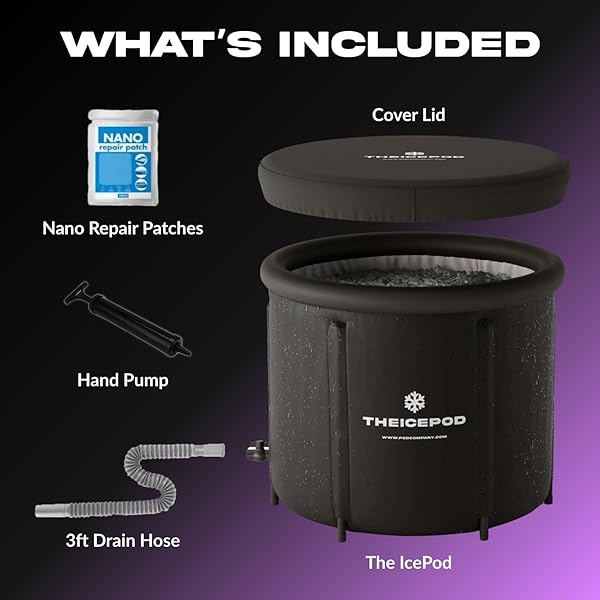 THE POD COMPANY STANDARD ICE BATH TUB, 84 GALLON COLD PLUNGE TUB WITH COVER LID, PORTABLE INFLATABLE ICE PLUNGE TUB FOR ADULTS, SIDE DRAIN, CHILLER COMPATIBLE (REQUIRES CONVERSION KIT)