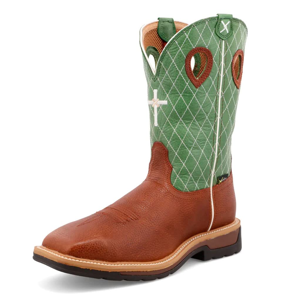 Twisted X Men’s 12″ Steel Toe MET Guard Western Work Boot, Square Toe, Cognac Glazed Pebble & Lime, 11.5 D
