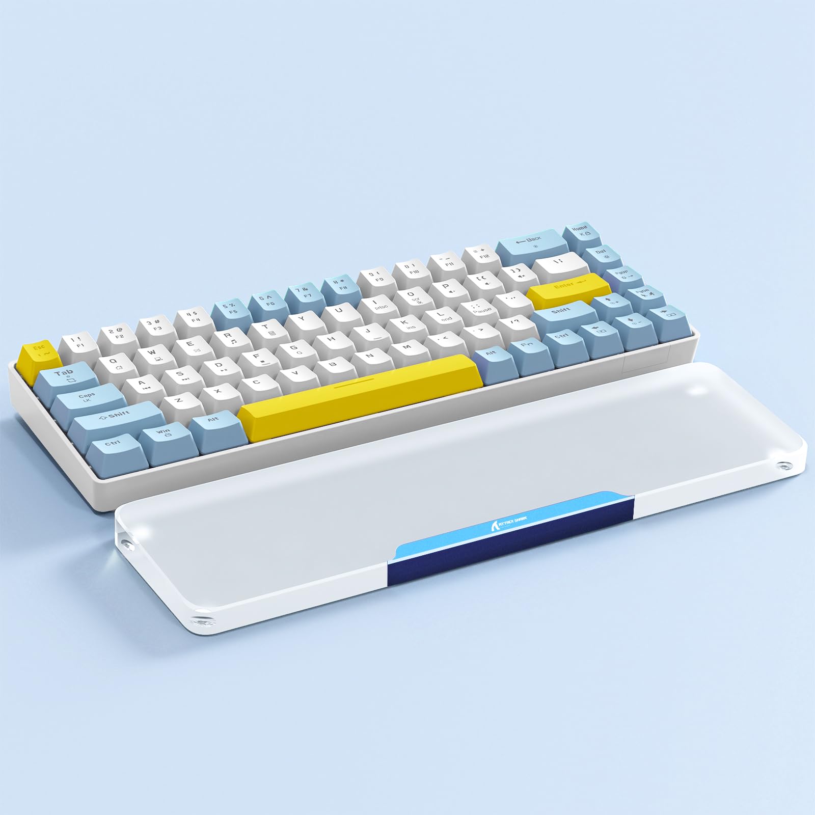 Attack Shark 68 Keys Acrylic Wrist Rest, CNC Aluminum Alloy Palm Rest, Transparent Arm Rest, 60% Layout Gaming Mechanical Keyboard Wrist Rest, Ergonomic Wrist Support, Anti-Slip Base -Glaze Blue